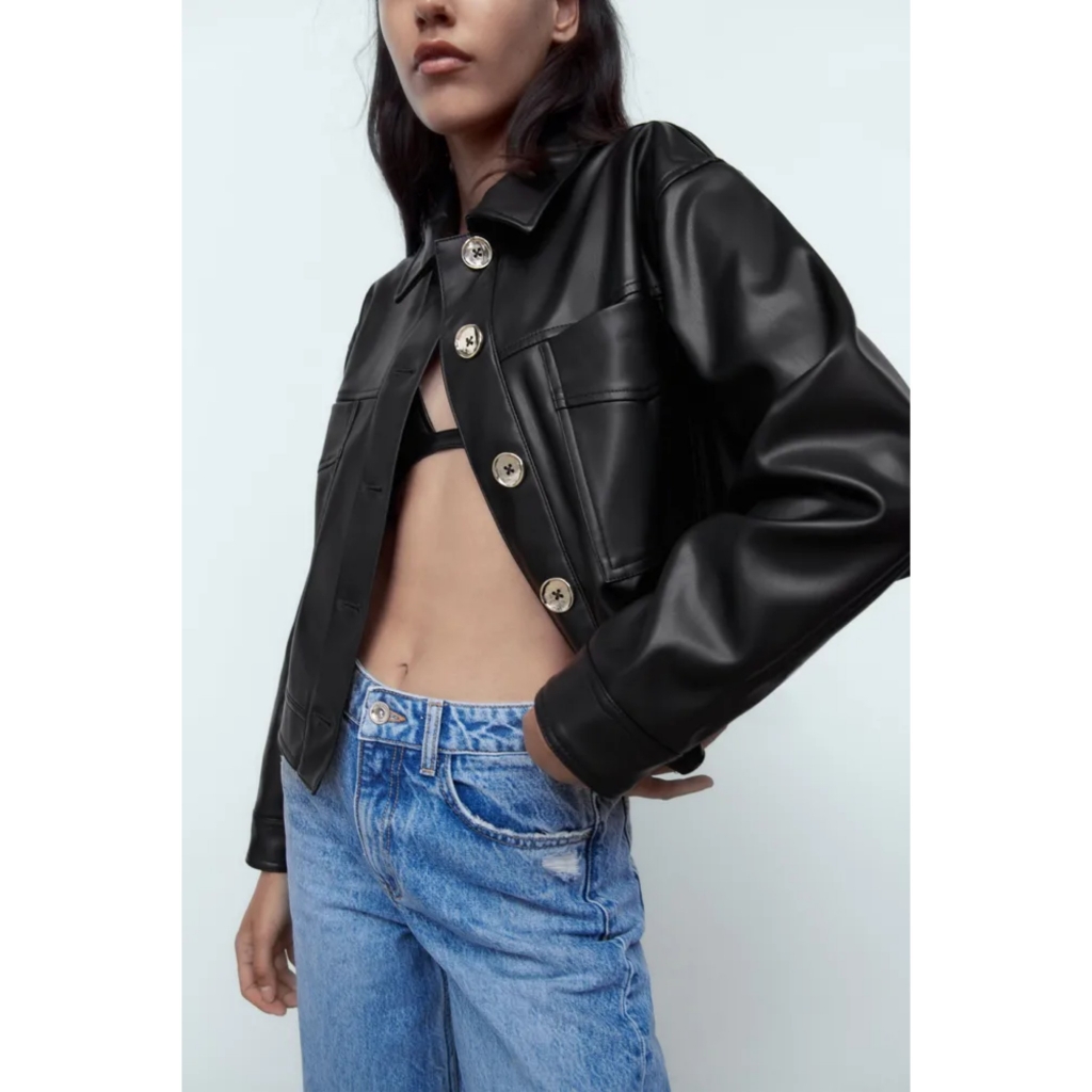 まぁ.♡さん専用★新品未使用★Faux leather crop jacket Faux Leather Jacket Women Cropped Faux Leather Textured